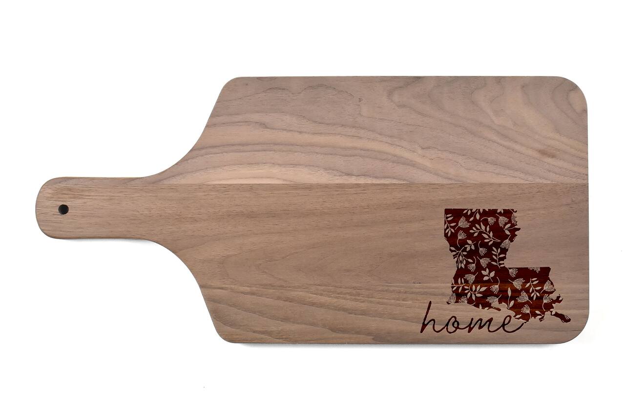 17" Floral Home State Walnut Paddle Cutting Board